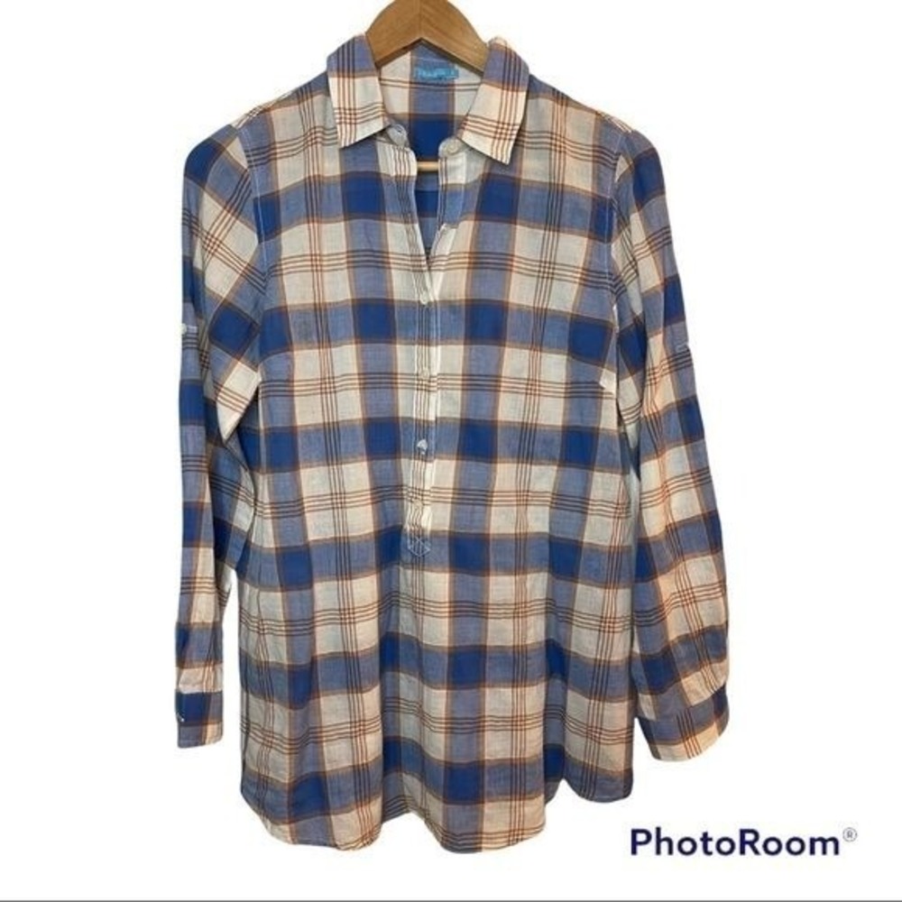 J. McLaughlin Top‎ Womens XS Long Sleeve Roll Tab Plaid Button Down Casual Work